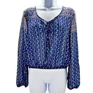Charlotte Russe Long Sleeve Sheer Blouse Ties At Neck‎ Small Airy Festival Light